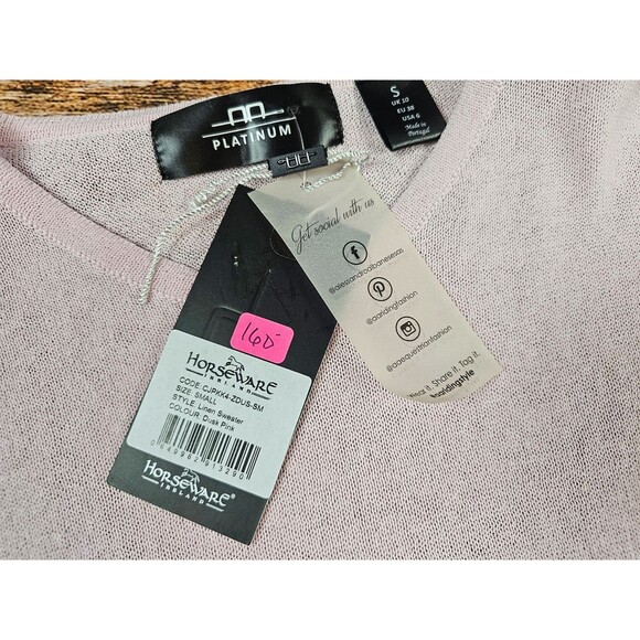 NWT $160 HORSEWARE IRELAND Platinum Womens S Linen Riding Sweater Dust Pink - Picture 9 of 12